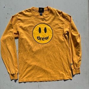 Men’s Drew House T-Shirt Yellow Smiley Face M USA LS Bieber Pop Beach Streetwear